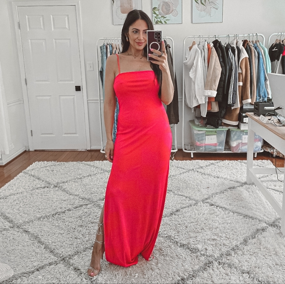 Tiger Mist pink/orange printed bodycon maxi dress Size L